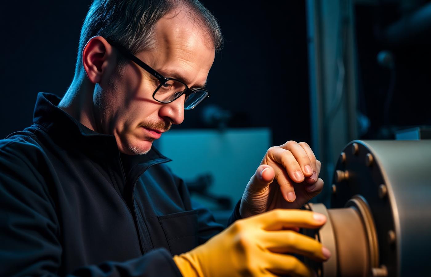 Engineer inspecting component
